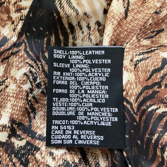 Guess Y2K Chocolate Brown Leather Jacket | Heart Zip Tiger Satin Lining Bomber - Picture 15 of 16